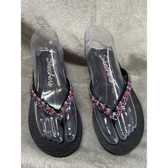 Skechers Yoga Foam Women’s 6.5 Sparkle Rhinestone Cushion Slip on Flip Flops - Picture 2 of 11